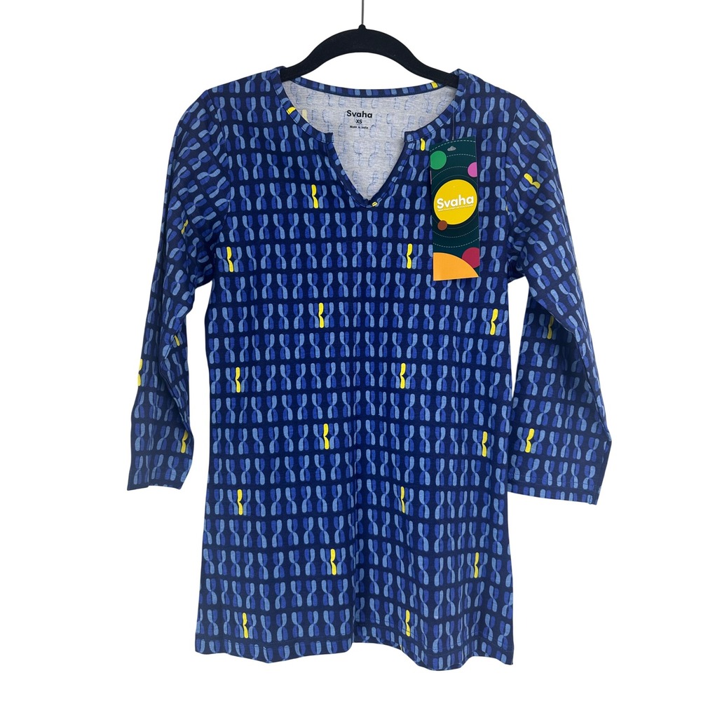 Svaha Blue Chromosome Print Top XS NWT Science STEM‎ Double Helix Teacher